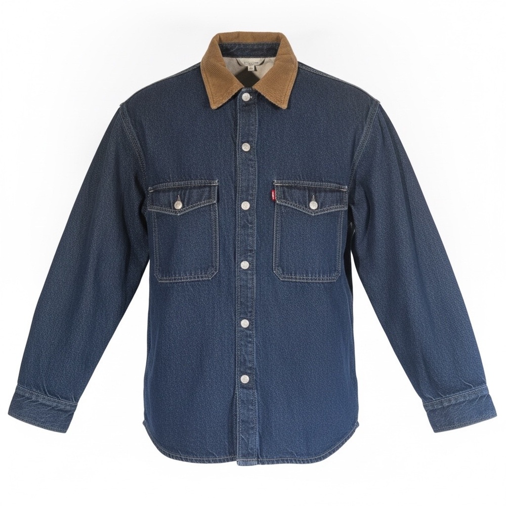 Levi Strauss Signature Jacket Mens 2XL Blue Denim Corduroy Collar Snap Workwear